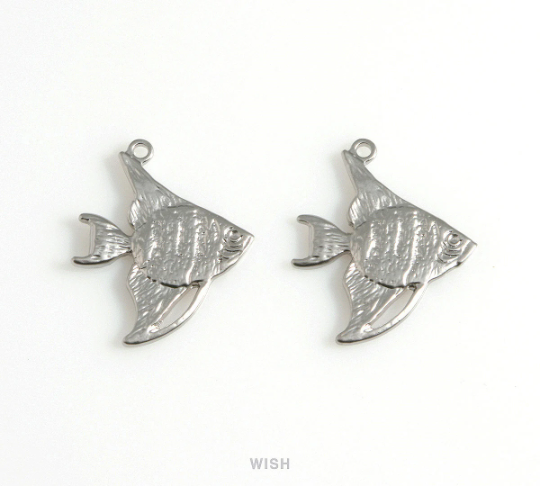 Angel Fish Pendants in Matte Rhodium, Angel Fish Charm / MMRH-590-P