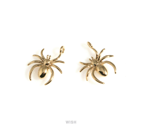 Solid Spider Pendants in Gold, Spider Charms / MG-695-P