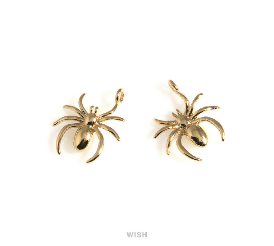 Solid Spider Pendants in Gold, Spider Charms / MG-695-P