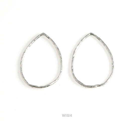 Hammered Teardrop Pendant in Matte Rhodium, Hammered Drop Charm / MMRH-643-P