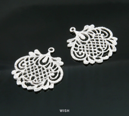 Paisley Flower Pendants in Matte Rhodium, Paisley Flower Charm / MMRH-509-P