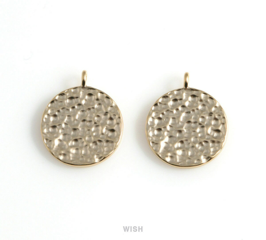Hammered Disc Pendants in Matte Gold, Hammered Coin Charm / MMG-501-P