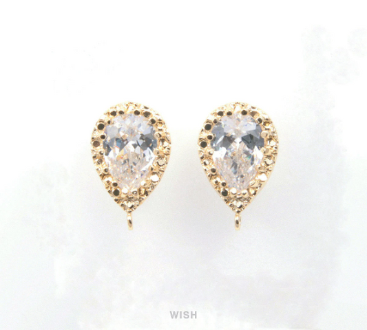 Teardrop Cubic Stud Earrings in Gold, Teardrop Cubic Zirconia / CG-032-E