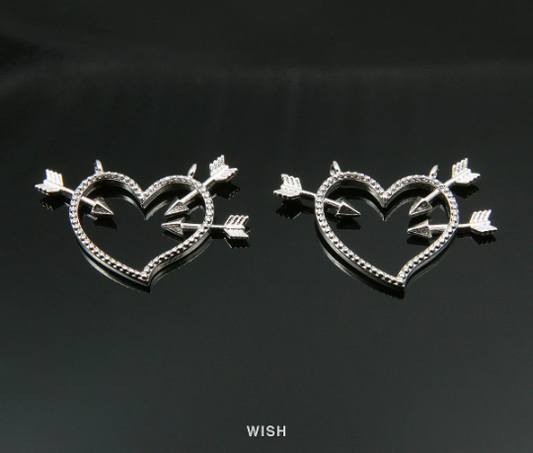 Cupid Hearts Pendants in Rhodium, Heart and Arrow Necklace Charm/ MRH-005-P