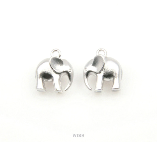 Elephant Pendants in Matte Rhodium, Solid Elephant Charm / MMRH-167-P (Large)