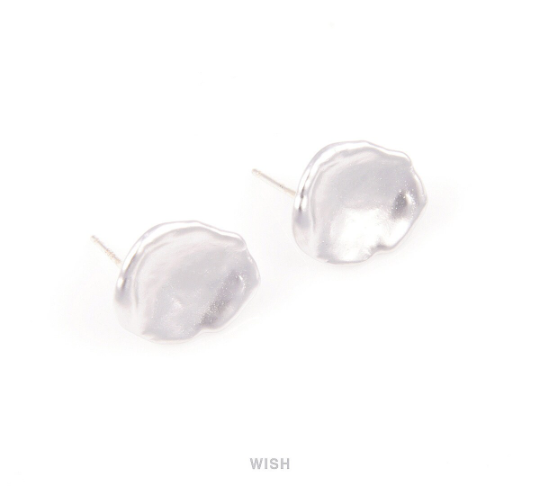 Crooked Round Earpost in Matte Rhodium, Crooked Round Earrings / MMRH-029-E