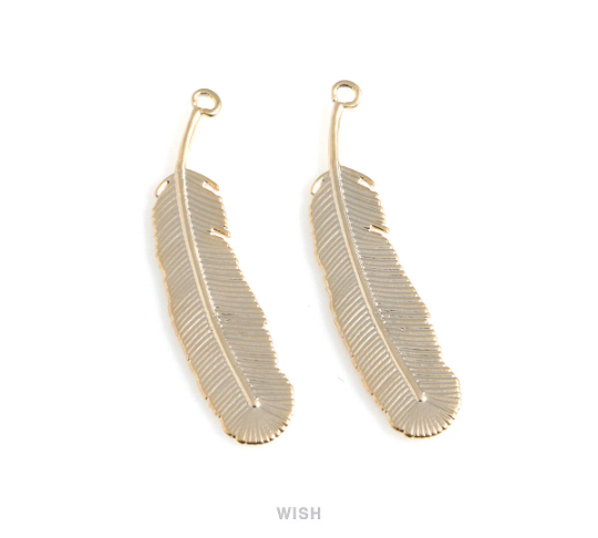 Feather Pendants in Matte Gold, Feather Charm / MMG-525-P