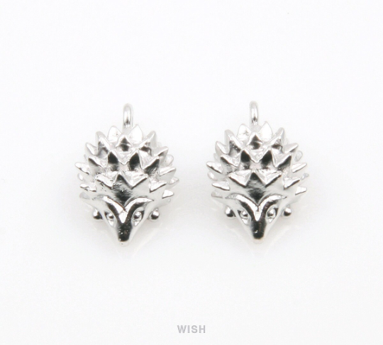 Hedgehog Pendants in Matte Rhodium, Solid Hedgehog Charm / MMRH-333-P