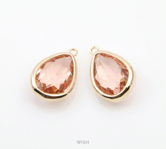 Peach Drop Charm in Gold, Champagne Drop Framed Pendant / SPCG-112-P