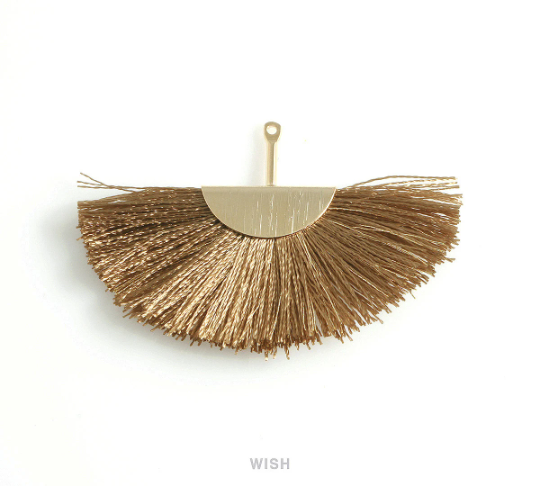 Semicircle Yellow Green Thread Tassel in Gold, Semicircular Brown Gold Thread Pendant / TYGG-009-T