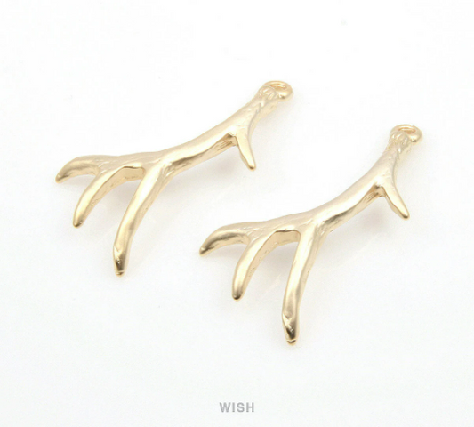 Deer Antler Pendant in Matte Gold, Antler Charm / MMG-328-P