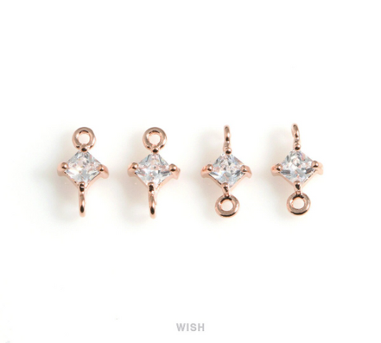 Diamond Shape Cubic Zirconia Connector in Rose Gold, Dainty CZ Charm / CRG-085-P