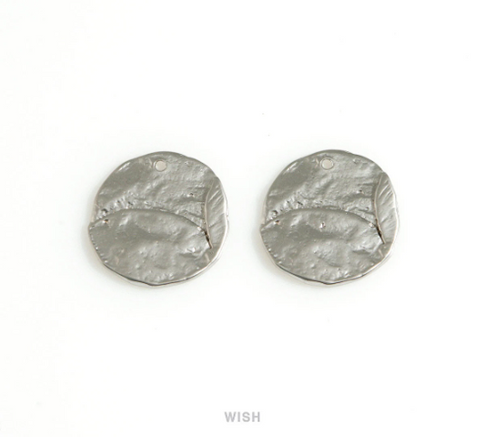 Hammered Circle Charm in Matte Rhodium, Hammered Disc Pendant / MMRH-677-P
