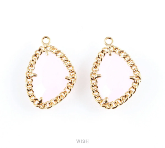 Rose Quartz Triangle Shape Pendants in Gold, Framed Triangle Charms / GRQG-034-P