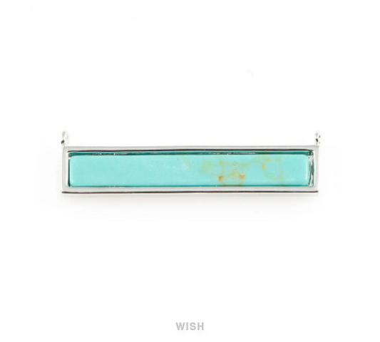 1piece Turquoise Bar Stone Charm in Rhodium, Gemstone Framed Pendant /STQRH-065-P (Large)