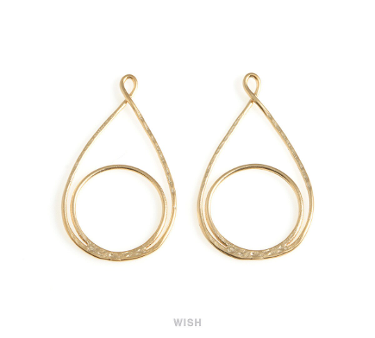 Open Drop Charm in Matte Gold, Open Teardrop Pendant / MMG-686-P