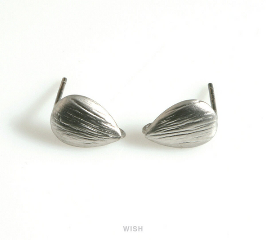 Drop Leaf Stud Earrings in Matte Rhodium, Textured drop Leaf Earrings /MMRH-666-E