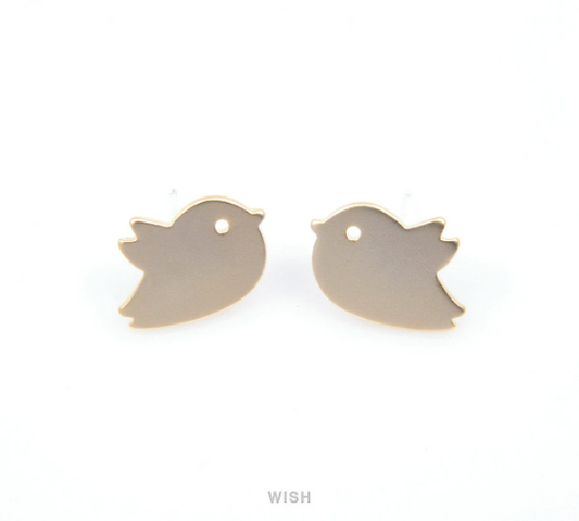 Bird Stud Earrings in Matte Gold, Sparrow Stud Ear Post / MMG-108-E