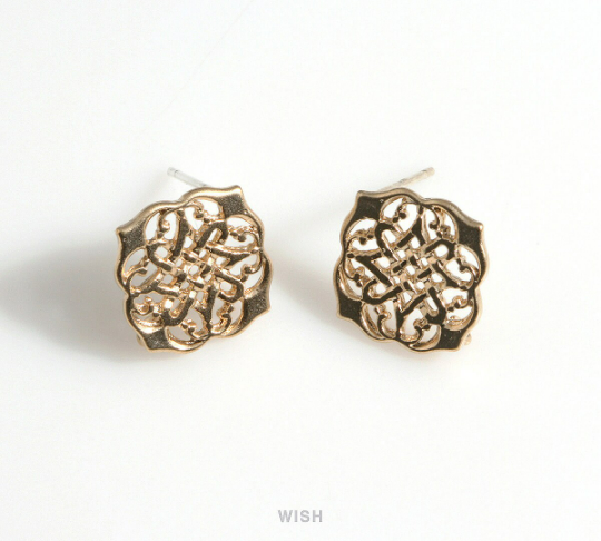 Unique Patterned Stud Earrings in Matt Gold, Oriental Patterned Ear Studs, Strip Woven Stud Earrings /  MMG-605-E