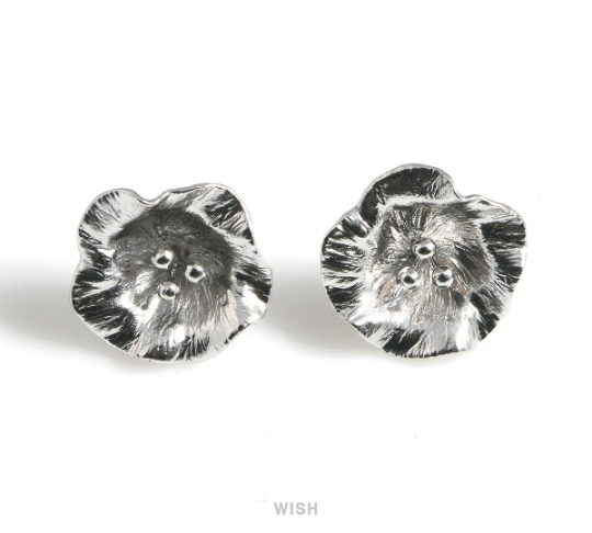 Morning Glory Flower Stud Earrings in Matte Rhodium, Flower Stud Ear Post / MMRH-159-E
