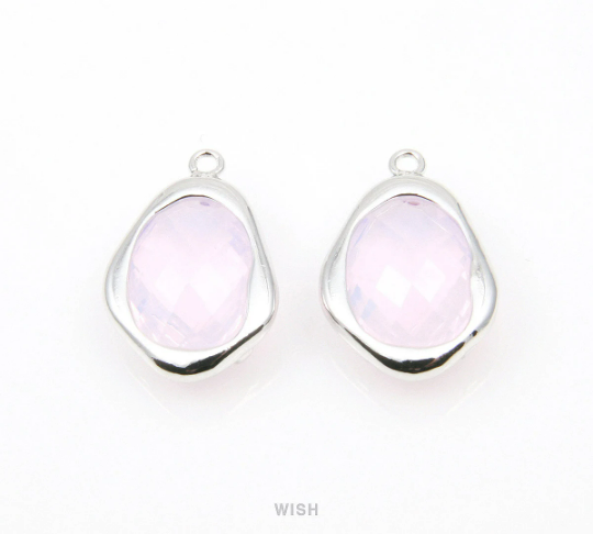 Violet Opal Faceted Glass Charms in Rhodium, Framed Teardrop Pendant / GVORH-085-P