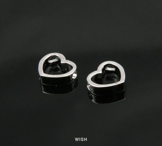 Open Heart Charm in Rhodium, Heart Outline Charm / Silver / MRH-292-P