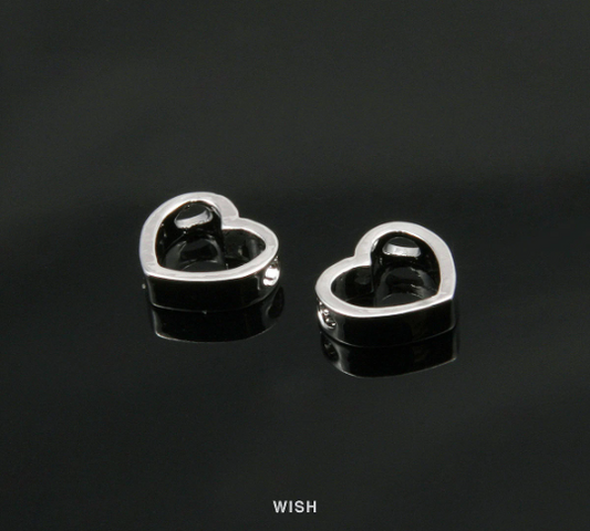 Open Heart Charm in Rhodium, Heart Outline Charm / Silver / MRH-292-P