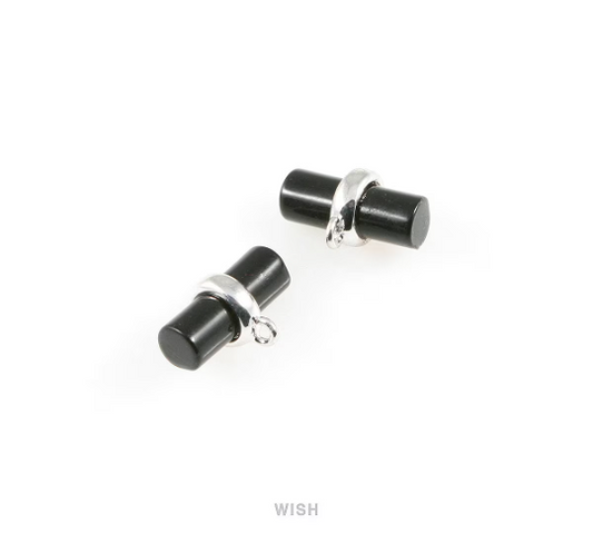 Jet Tube Stone Charm in Rhodium, Gemstone Framed Pendant / SJTRH-060-P
