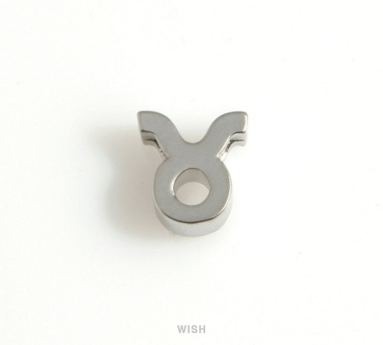 Taurus Zodiac Sign Charms in Matte Rhodium, Zodiac Beads /MMRH-599-B