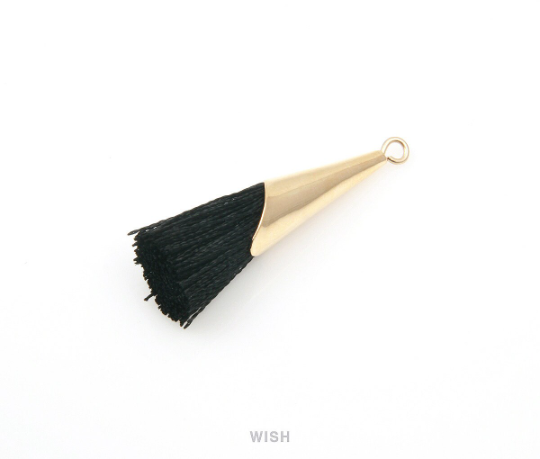 Black Thread Tassel with Cone Cap in Gold / TBKG-005-T