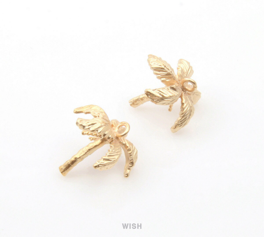 Palm Tree Pendant in Matte Gold, Palm Tree Charm / MMG-320-P