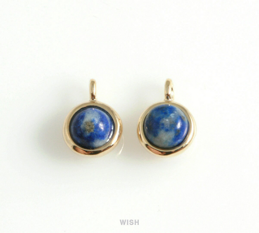 Lapis Lazuli Round Gemstone Charm in Gold, Lapis Lazuli Dainty Round Gemstone Pendant / SLLG-109-P