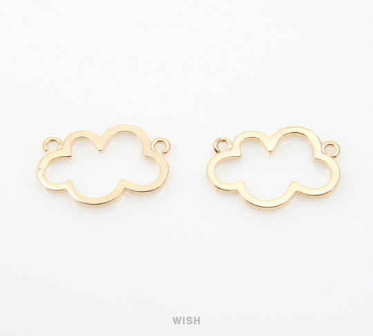 Open Cloud Pendants in Gold, Cloud Outline Necklace Charms / MG-323-P