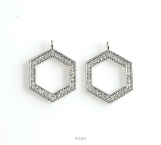 Hexagon Cubic Zirconia Pendant in Rhodium, Hexagon CZ Charm/ CRH-068-P