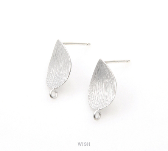 Flower Petal Stud Earrings in Matte Rhodium, Petal studs / MMRH-273-E