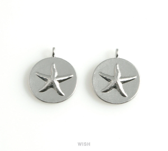 Starfish Disc in Matt Rhodium, Starfish in Coin Charm / MMRH-463-P