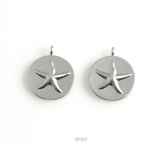 Starfish Disc in Matt Rhodium, Starfish in Coin Charm / MMRH-463-P