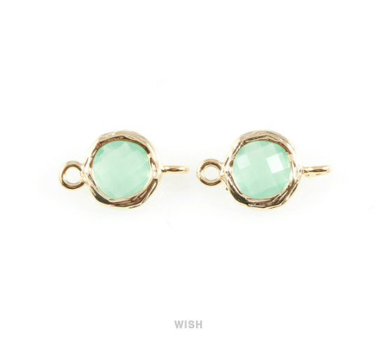 Mint faceted Glass Connector in Gold, Framed Round Glass Bead /GMTG-015-P