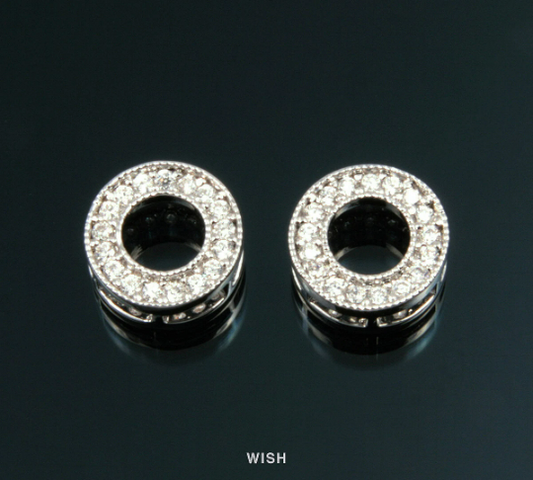 2 pcs 17 Round Cubic Zirconia in Rhodium Circle, Round Shape Cubic Zirconia / CRH-019-P