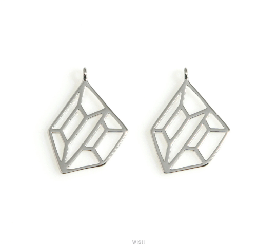 Geometric Pentagon Charm in Rhodium, Open Pentagon Necklace Pendants / MRH-629-P