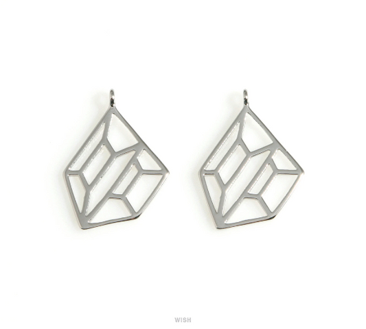 Geometric Pentagon Charm in Rhodium, Open Pentagon Necklace Pendants / MRH-629-P