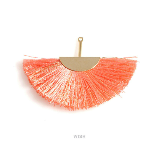 Semicircle Orange Gold Thread Tassel in Gold, Reddish Orange Thread Pendant / TORG-009-T