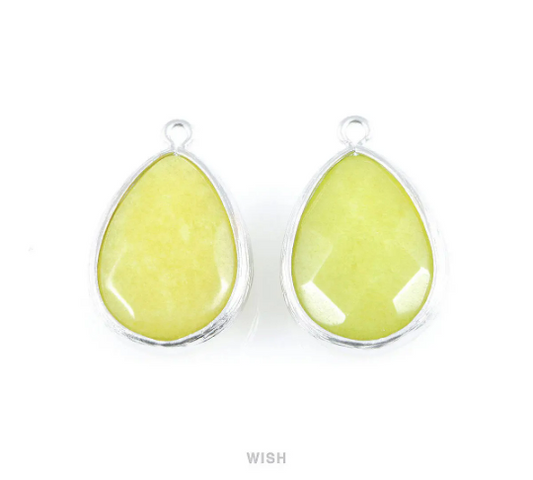 Peridot Synthetic Stone Charms in Matte Rhodium, Framed Teardrop Pendant/ SPDMRH-010-P