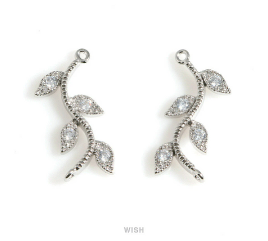 Cubic Zirconia Branch Connector in Rhodium, Branch CZ Charm / CRH-084-P