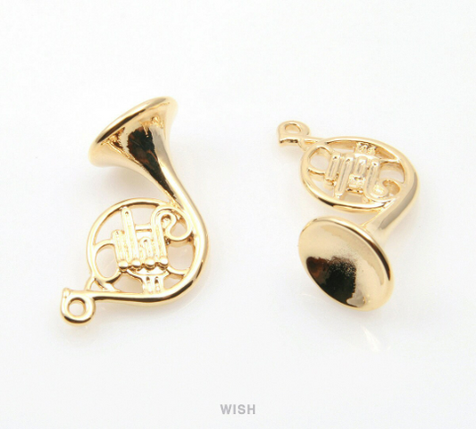 French Horn Pendants in Gold, Musical Instrument Charms /MG-327-P