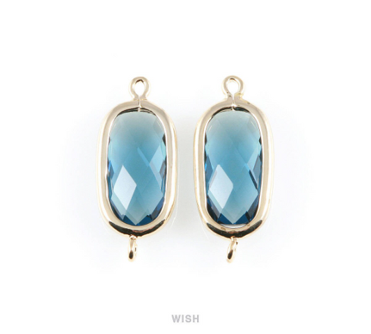 Montana Blue Oval Glass Connector in Gold, Framed Oval Connector / GMBG-035-C
