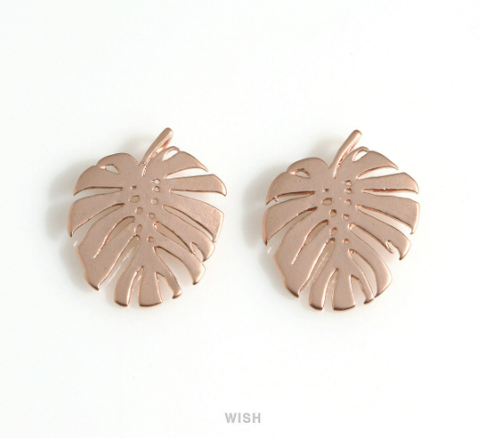 Monstera Pendants in Matte Rose Gold, Monstera Leaf Charm/ MMRG-017-P