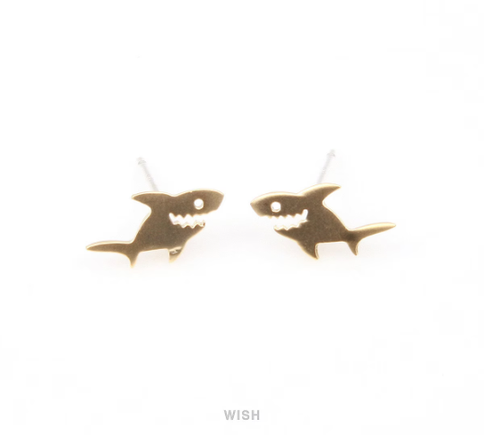 Shark Stud Earrings in Matte Gold, Shark Ear Post / MMG-241-E