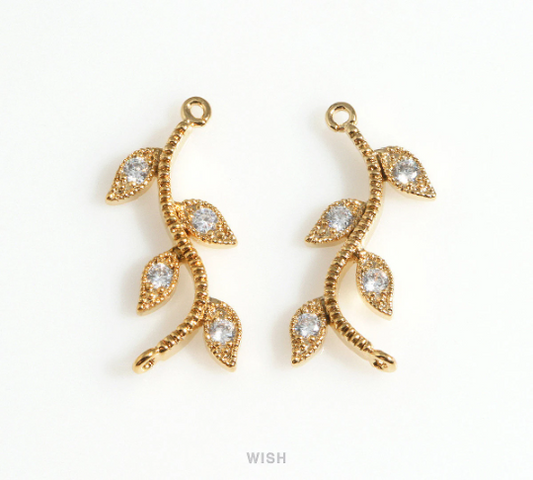 Cubic Zirconia Branch Connector in Gold, Branch CZ Charm / CG-084-P