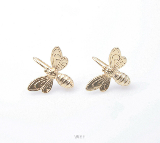 Bee Hook Earrings in Matte Gold, Honey Bee Ear Hook /MMG-171-E